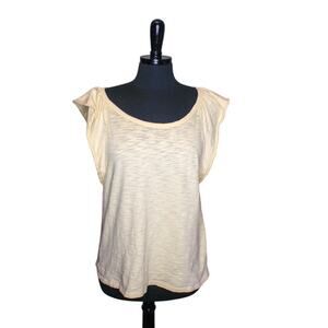 Lilla P Cotton Top Ruffle Short Sleeves Butter Yellow Cotton Size L